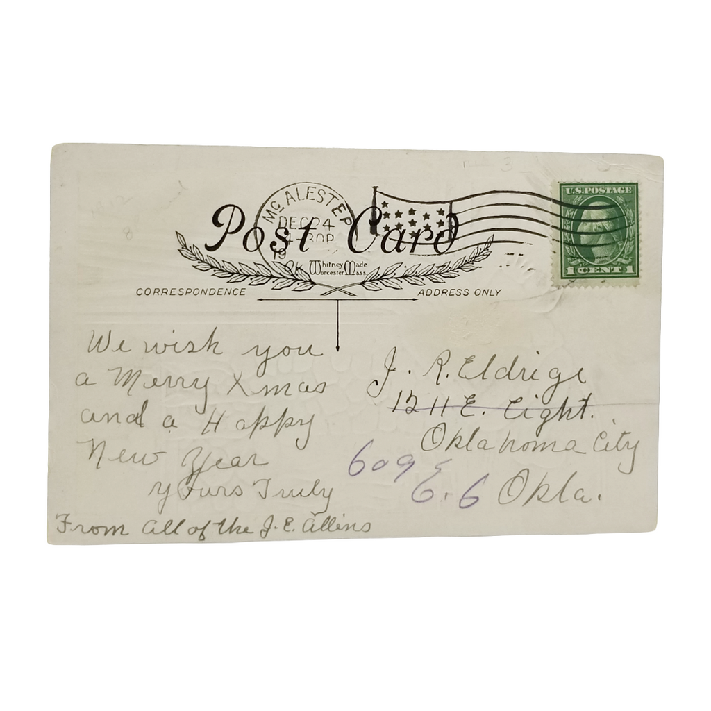 Christmas Postcard Santa Claus w/ Toy Bag Child Watching