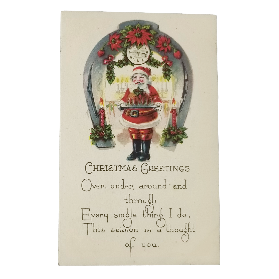 Antique Christmas Card, Santa Claus Postcard Victorian Style St Nick Holding Turkey