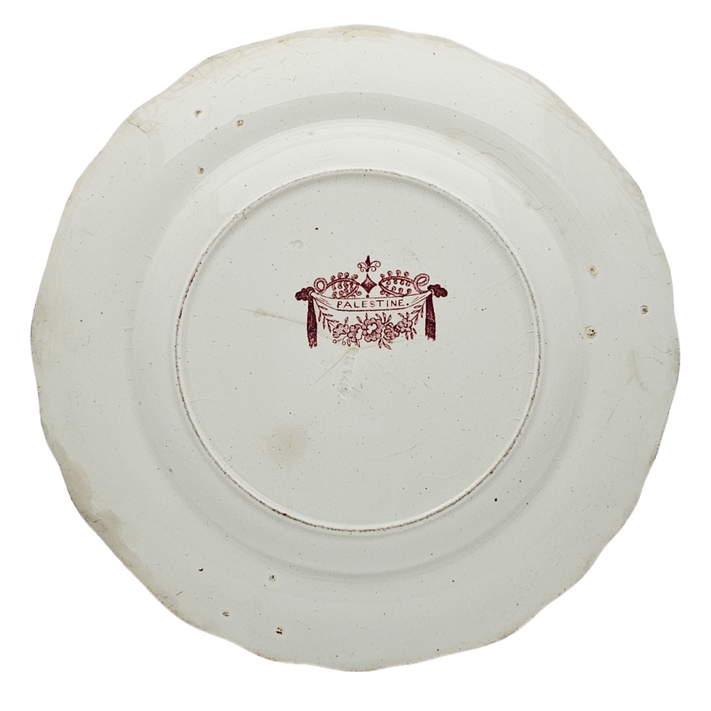 Antique English Ironstone Red Transferware Adams & Sons Palestine Plate