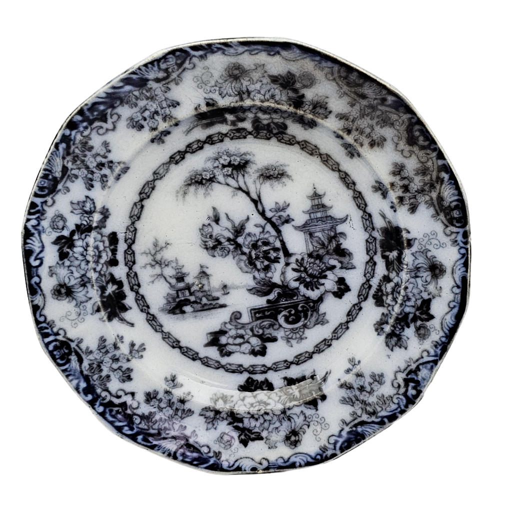 Antique English Ironstone Mulberry Transfer Plate Rhoda Gardens Pattern Circa 1840-1850