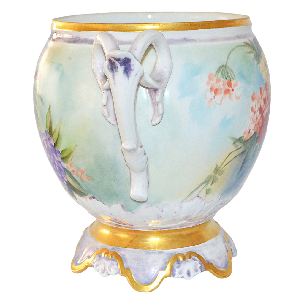Antique Limoges Jardiniere Planter Hand Painted Phlox Artist Signed Porcelain Planter