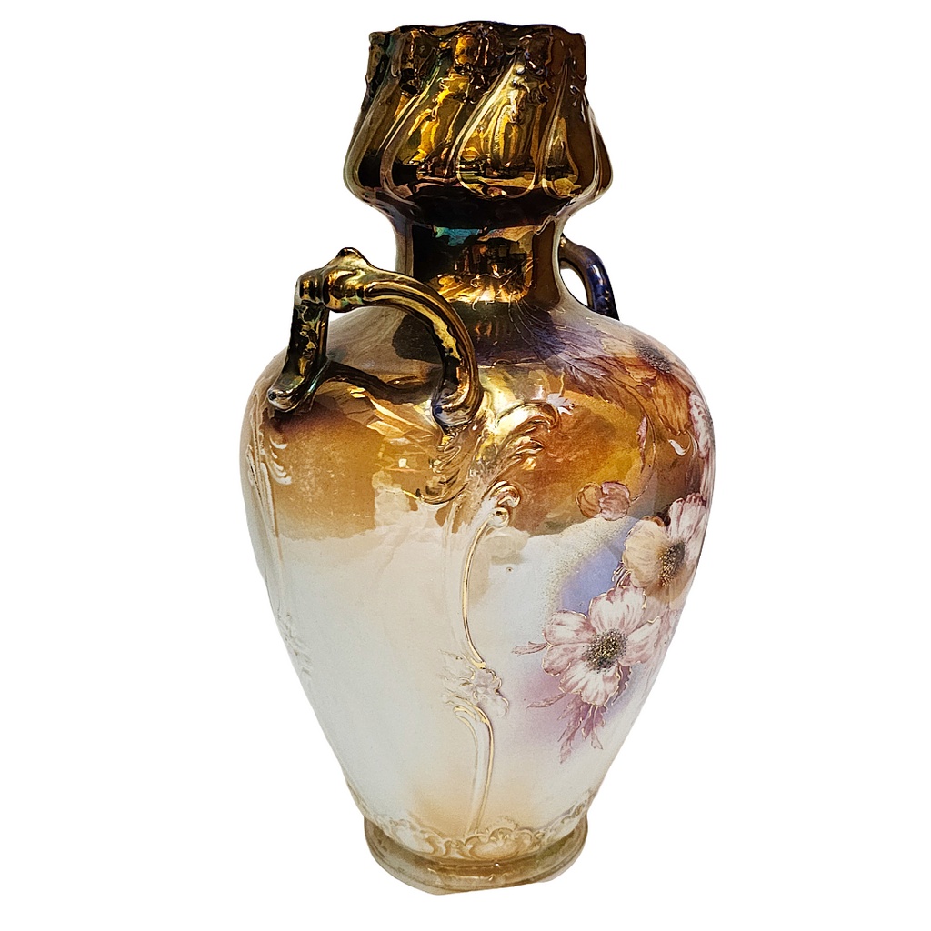 Large Royal Bonn Vase Hand Painted Tiffany Finish Franz Mehlem Germany