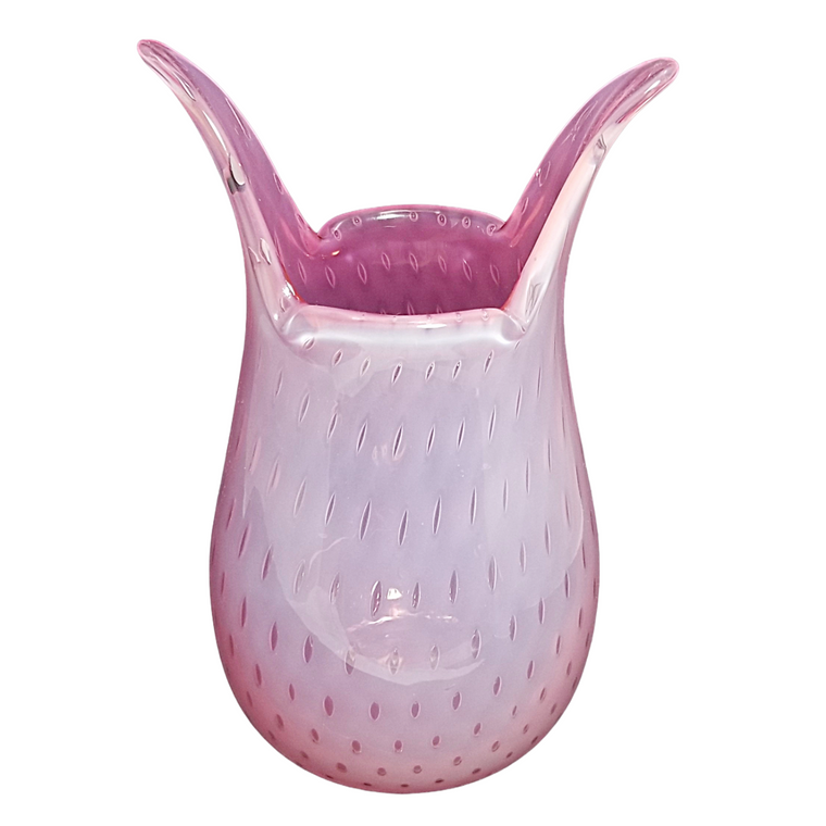MCM Fratelli Toso Murano Opalescent Pink Bullicante Italian Art Glass Vase
