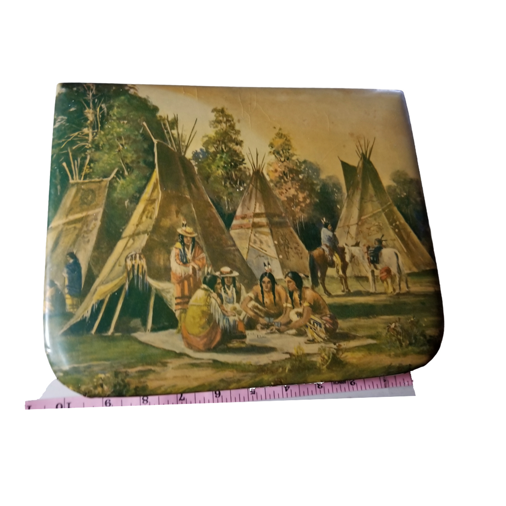 Vintage Celluloid Manicure Set in Box with Native American Scene