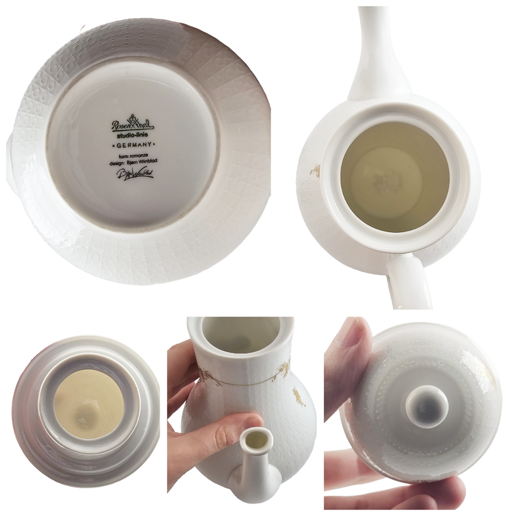 Rosenthal Germany Studio Line Tea Set for Two – Bjorn Wiinblad Design, Gold Floral Trim