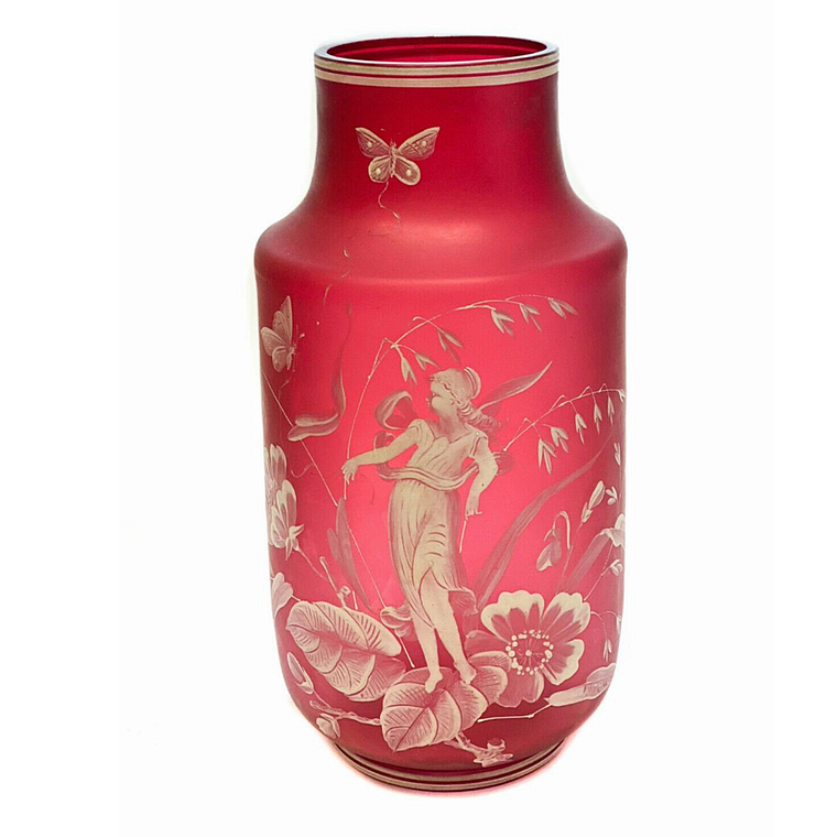 Monumental Antique Art Nouveau BOHEMIAN Cameo Cranberry Glass Vase