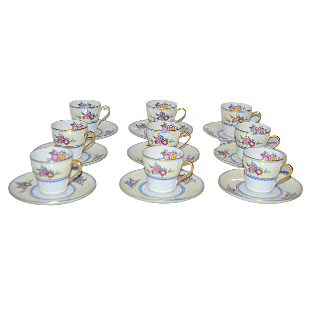 LIMOGES Porcelain Demitasse Cup Saucer Set C. Ahrenfeldt 18 Pc