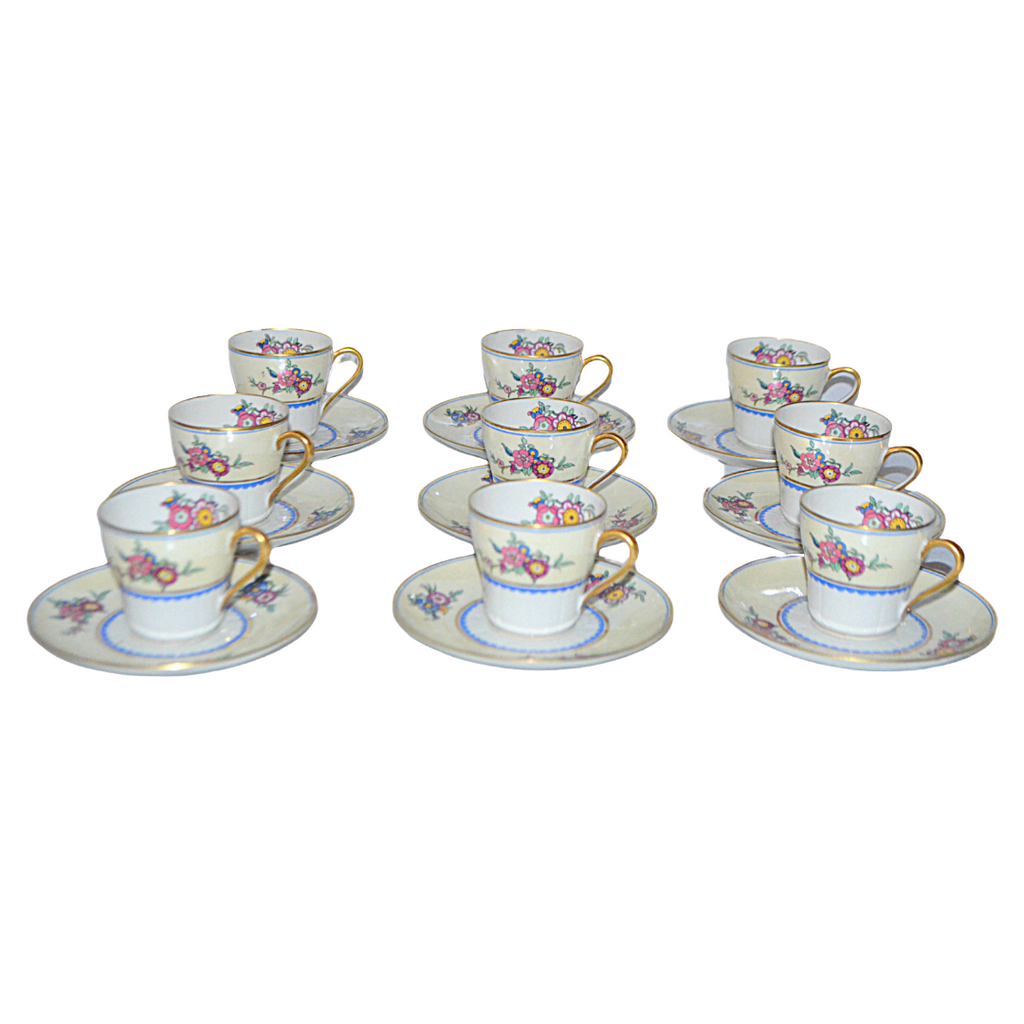 LIMOGES Porcelain Demitasse Cup Saucer Set C. Ahrenfeldt 18 Pc Teacup Service