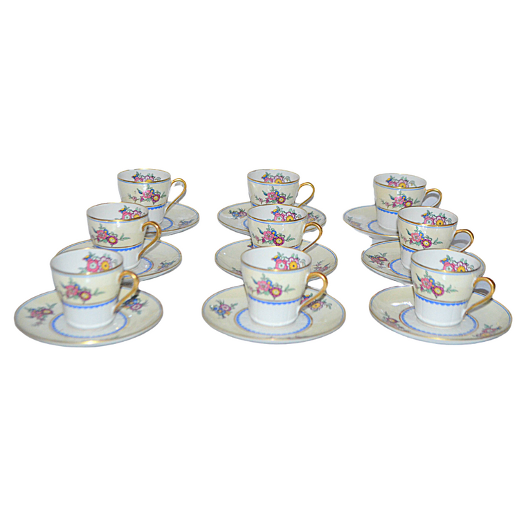 LIMOGES Porcelain Demitasse Cup Saucer Set C. Ahrenfeldt 18 Pc Teacup Service