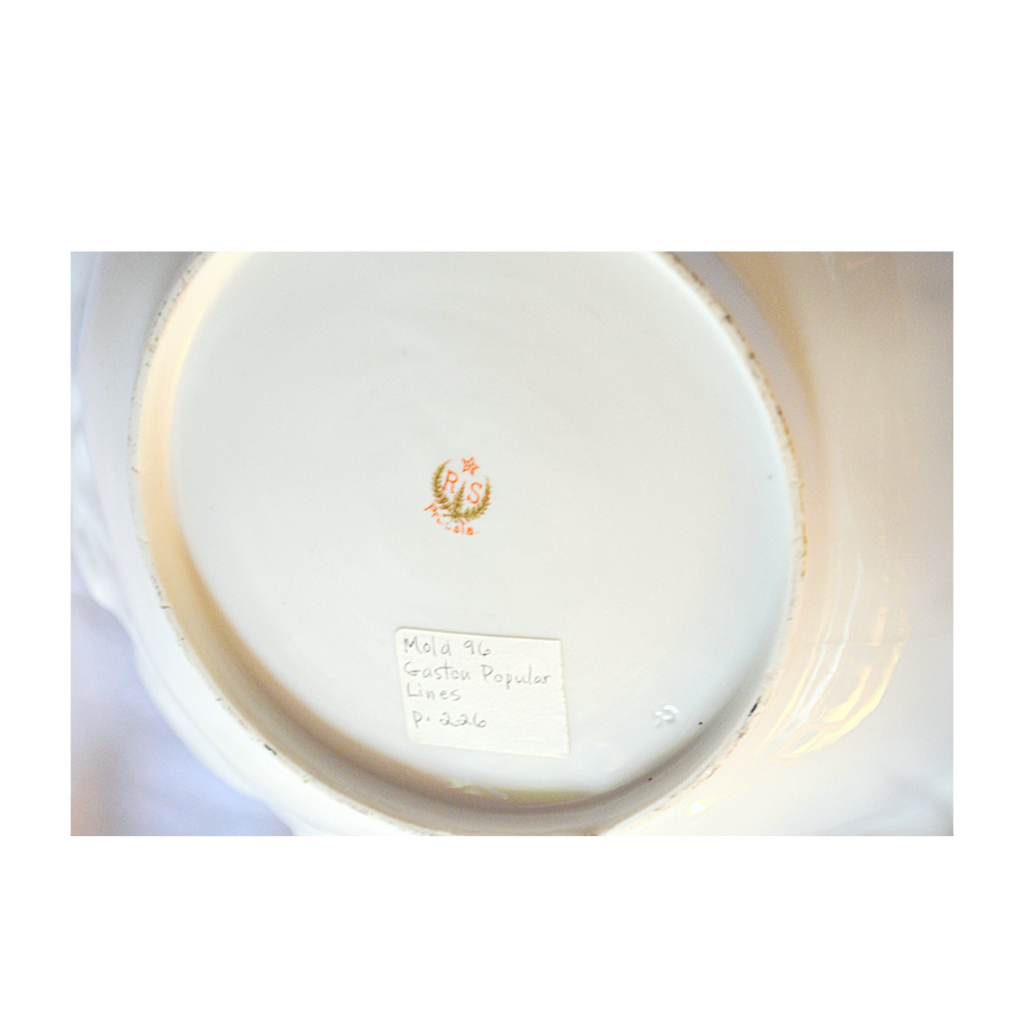 RS Prussia Porcelain Bowl Mold 96 Snowballs & Pink Roses Lilac Purple Flash