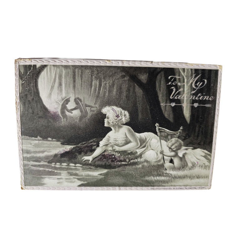 Valentine Postcard Water Nymph w/ Cupids Under Moon Raphael Tuck Idyls Series