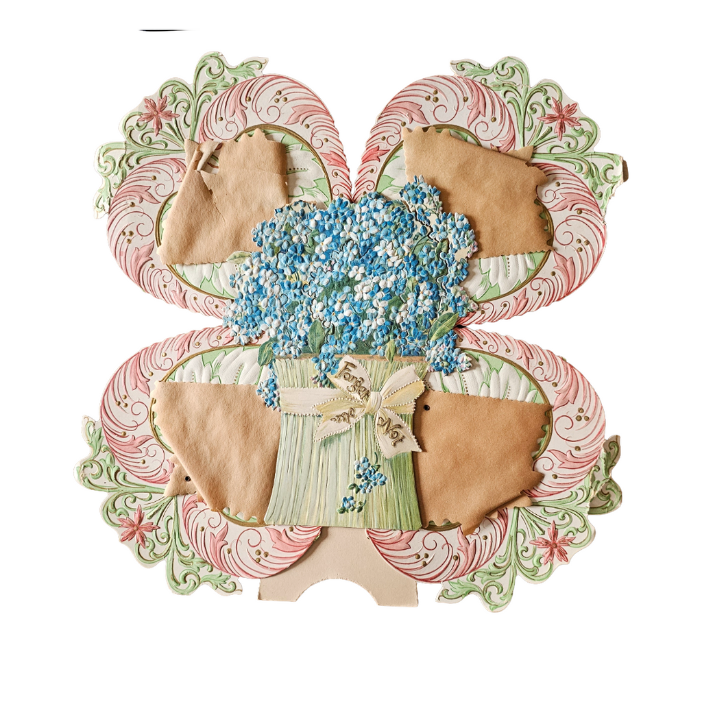 Large Vintage Die Cut Valentine Riveted Embossed Flowers Parchment Paper