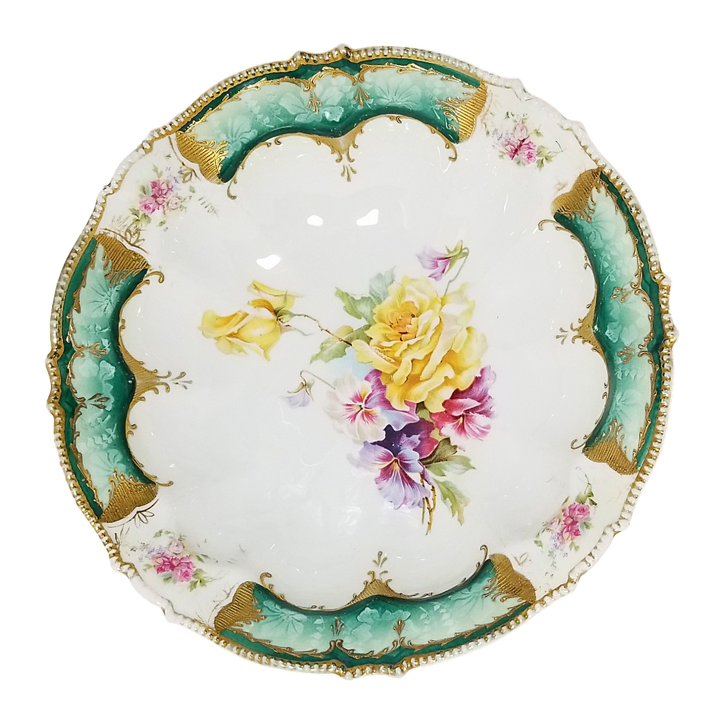 RS Prussia Porcelain Bowl Set of Four (4) Mold 343 Rose Pattern