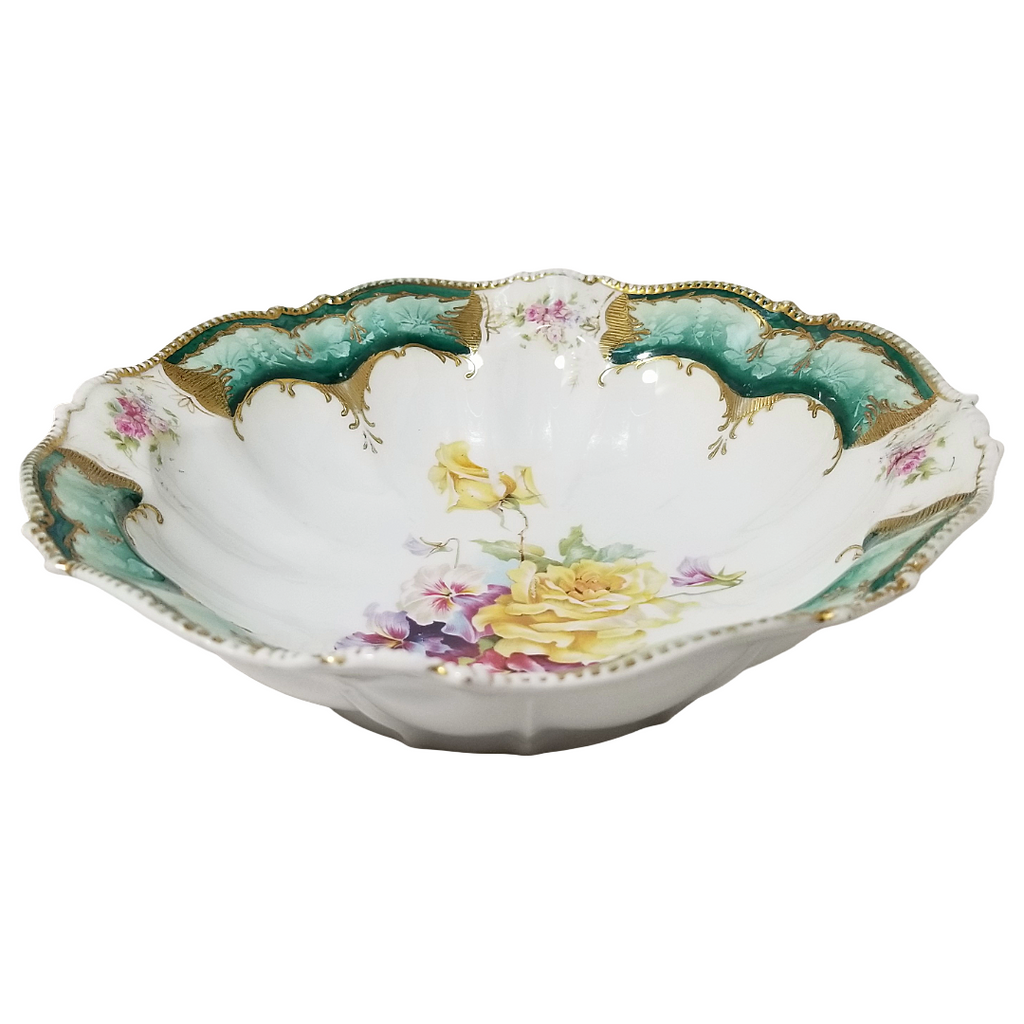 RS Prussia Porcelain Bowl Set of Four (4) Mold 343 Rose Pattern