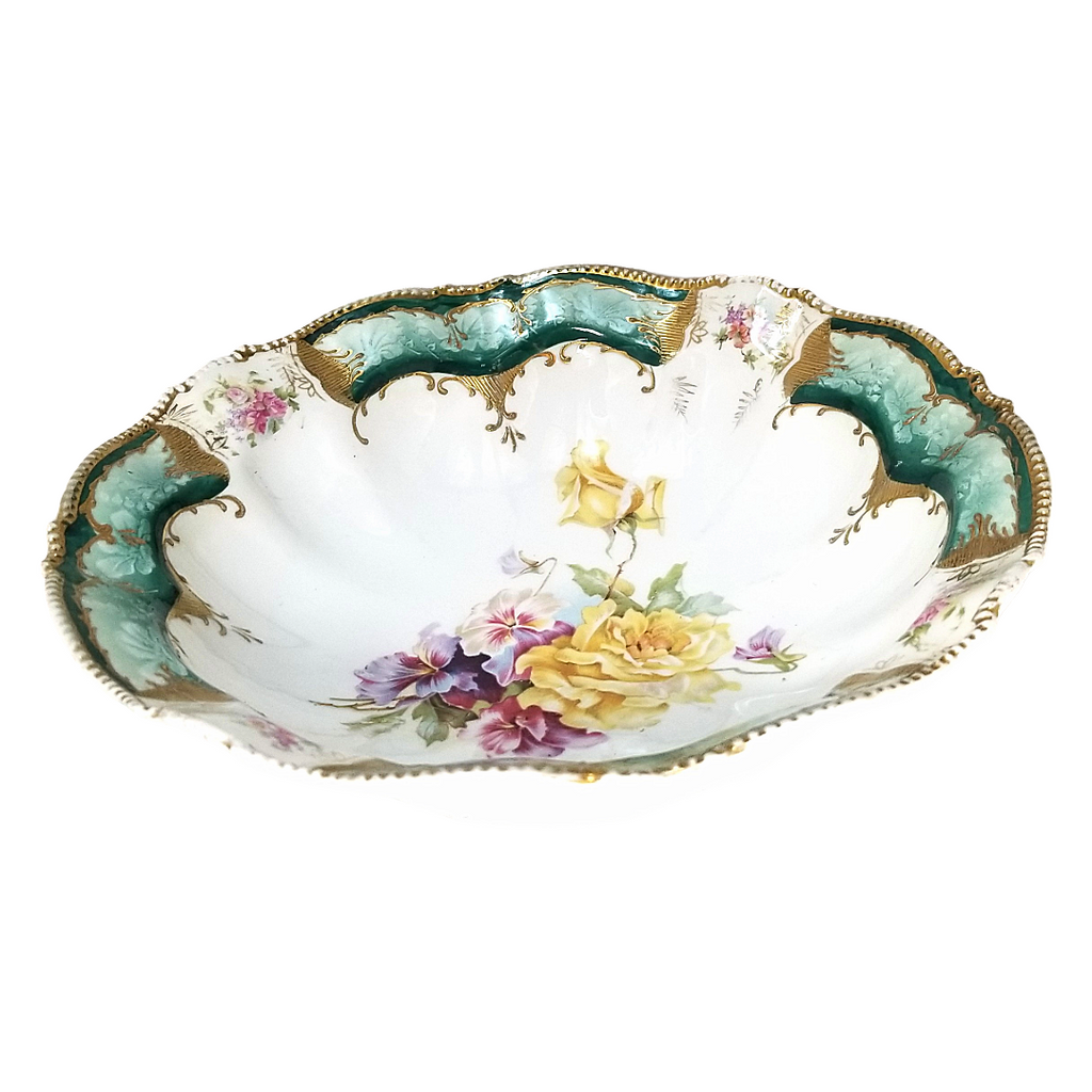 RS Prussia Porcelain Bowl Set of Four (4) Mold 343 Rose Pattern