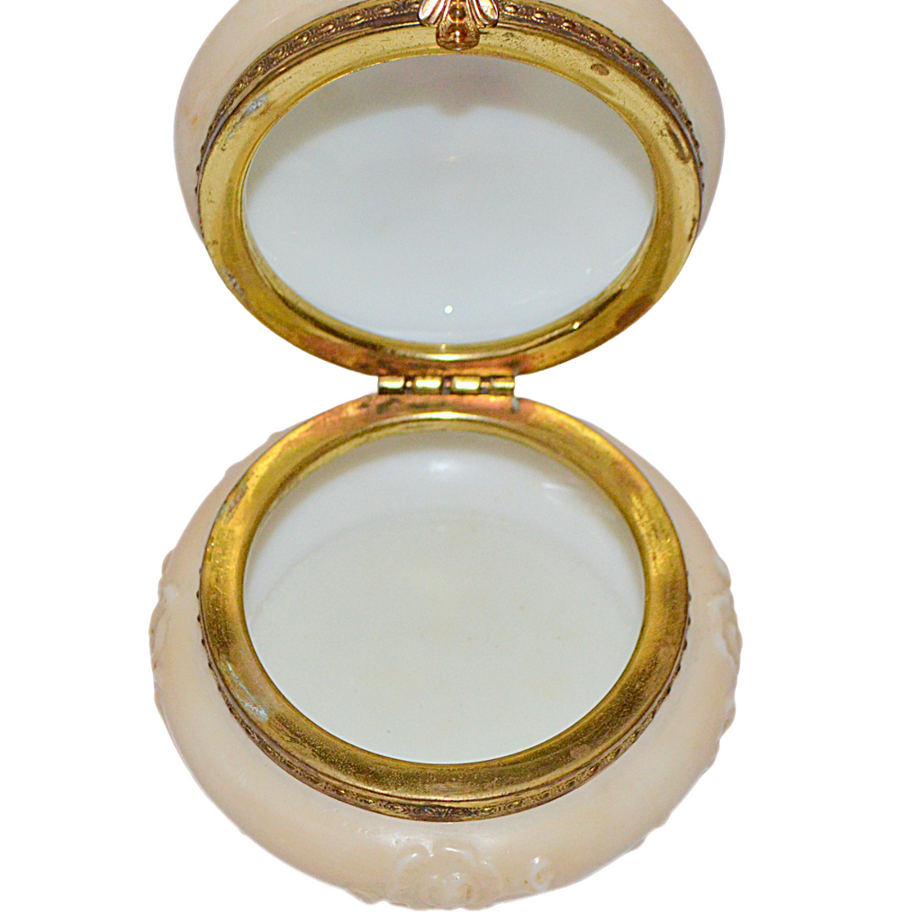 CF Monroe Wave Crest Art Glass Dresser Box Pansies & Scroll Vanity Jar