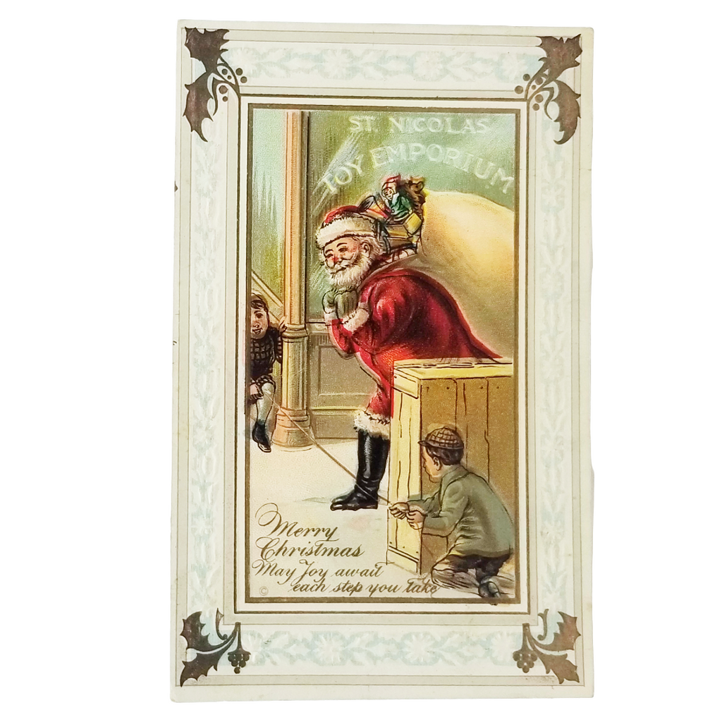 Christmas Postcard Boys Tripping Santa Leaving Toy Store Series 567 JJ Marks
