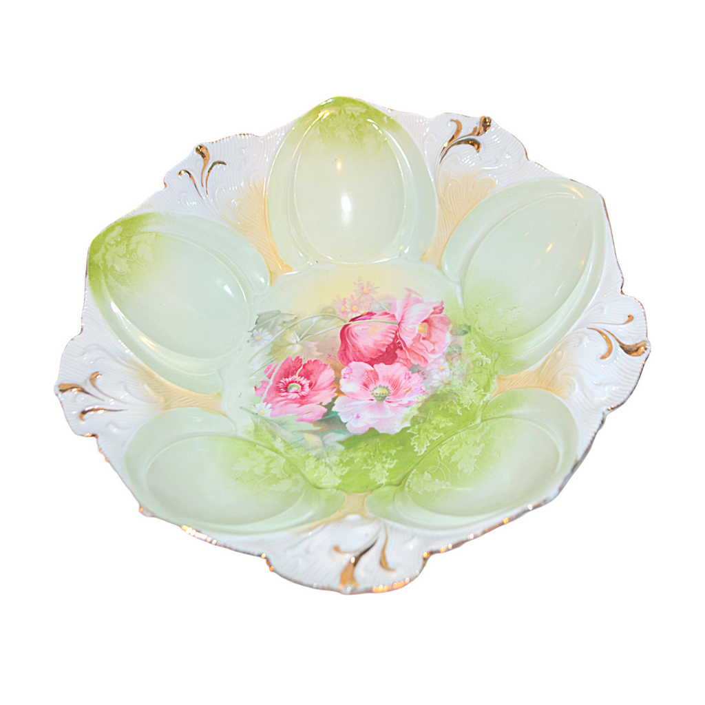 RS Prussia Bowl Mold 78 Scroll Dome Pink Flower Center