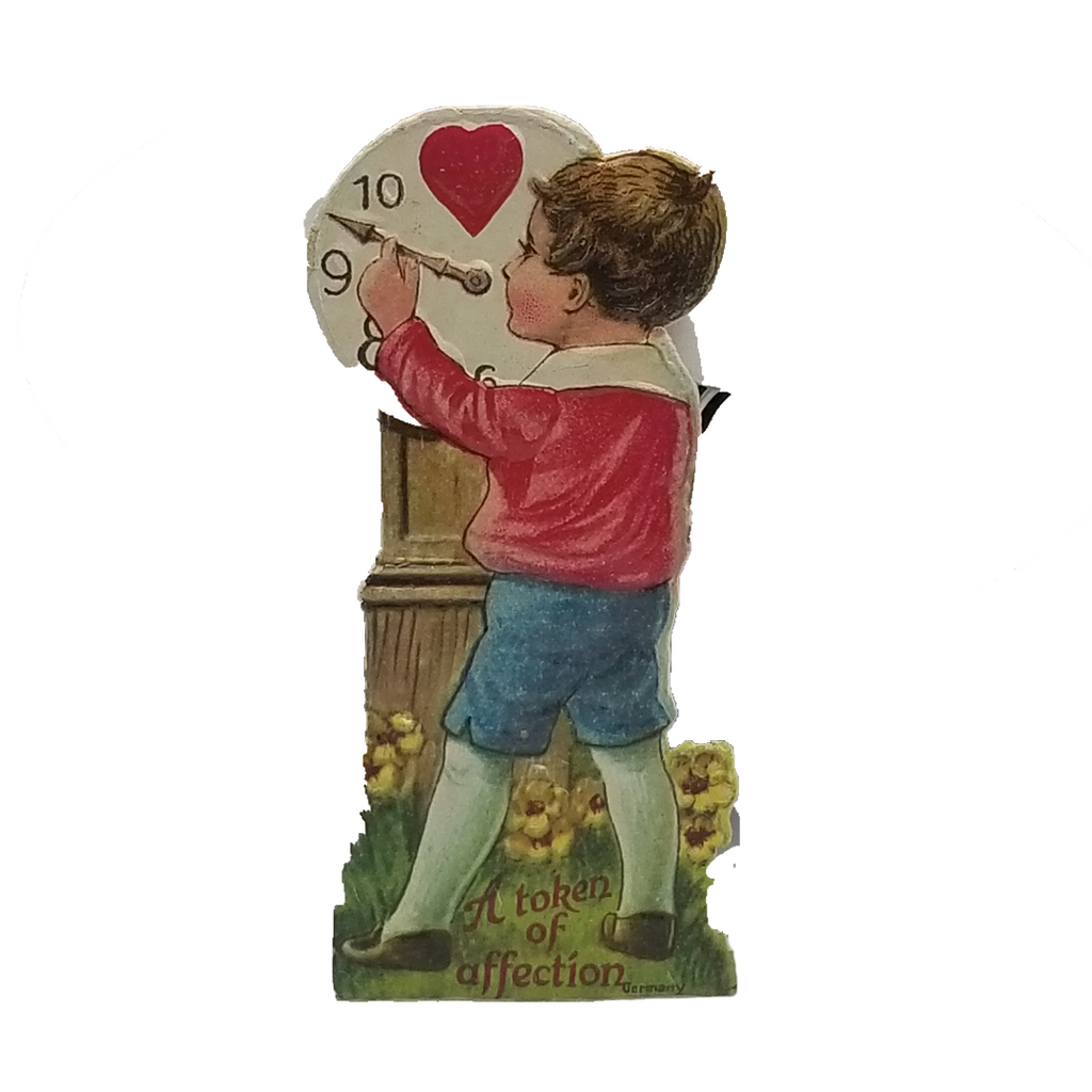 Die Cut Valentine Card Little Boy Turning Clock Hand