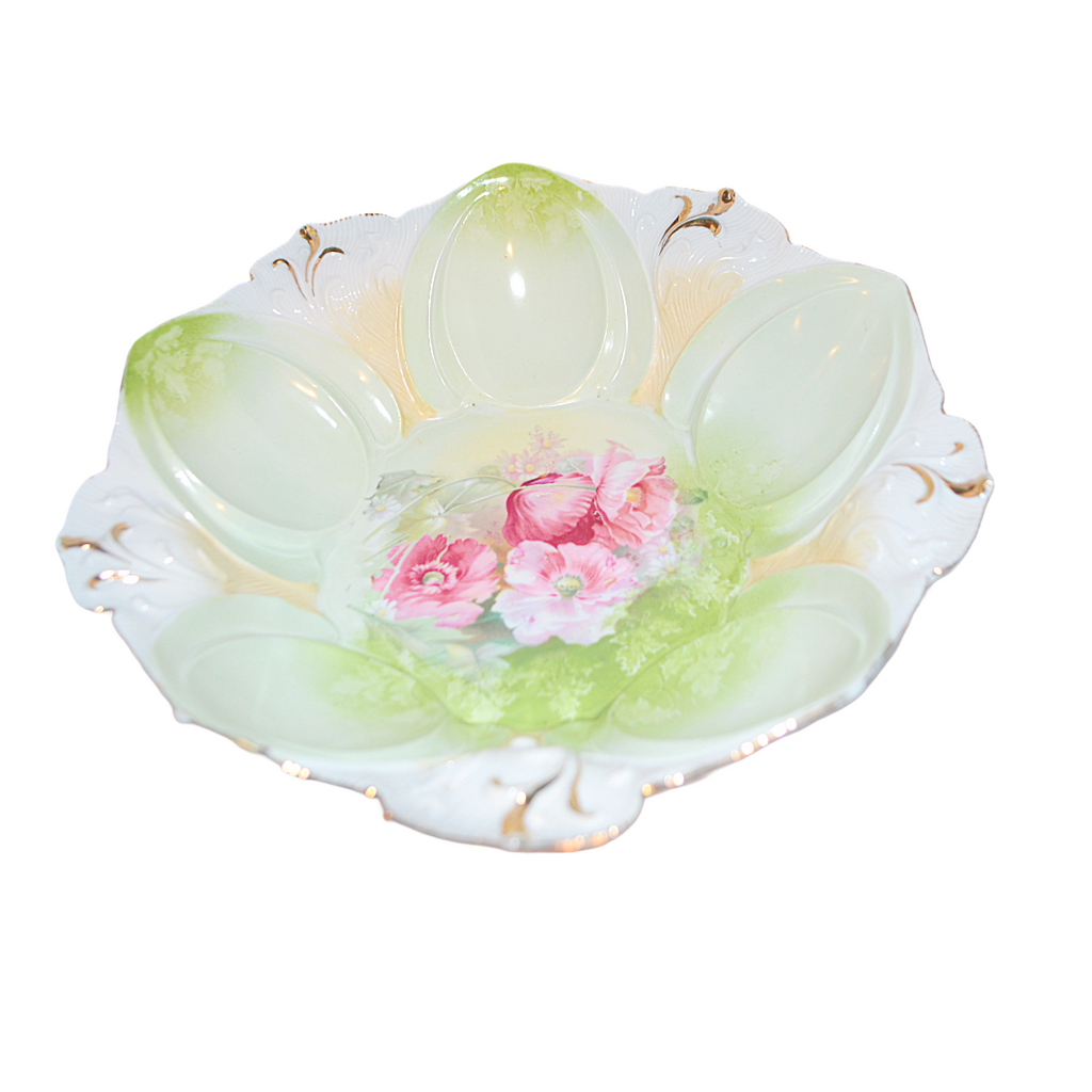 RS Prussia Bowl Mold 78 Scroll Dome Pink Flower Center