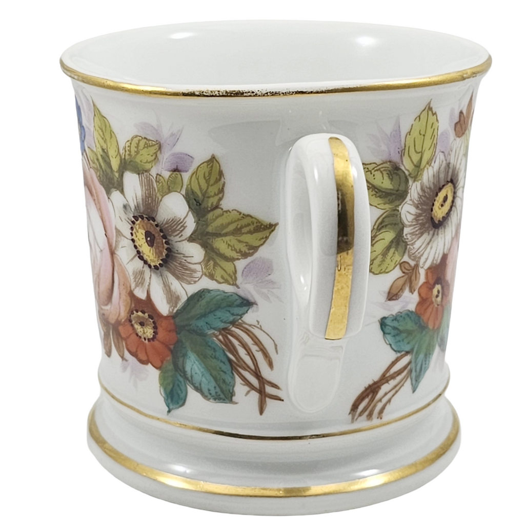 Antique French Porcelain Personalized Shaving Mug with Flowers