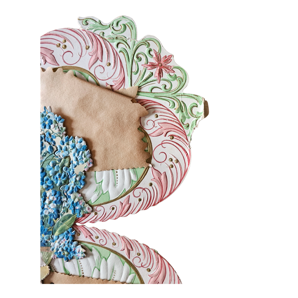 Large Vintage Die Cut Valentine Riveted Embossed Flowers Parchment Paper