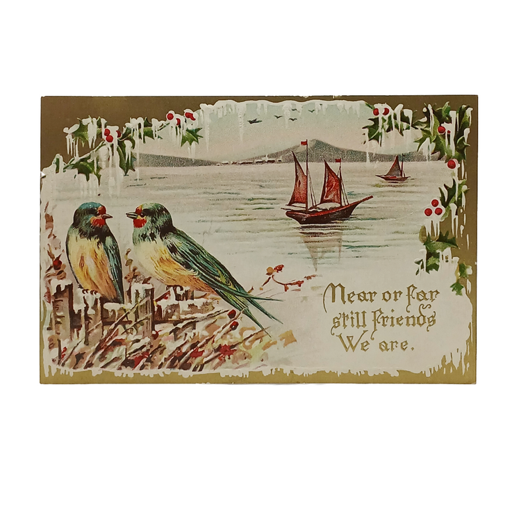 Christmas Postcard Birds By a Lake with Sailboat Series 2046
