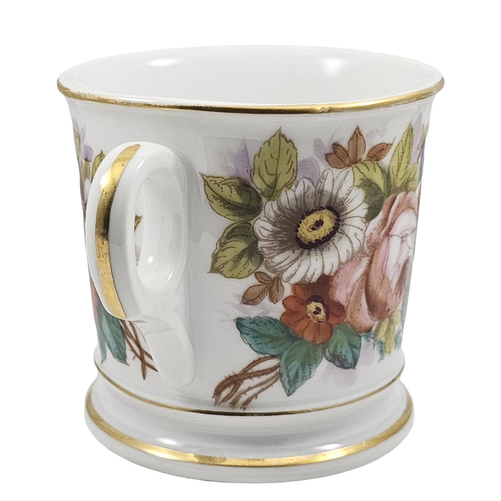 Antique French Porcelain Personalized Shaving Mug with Flowers