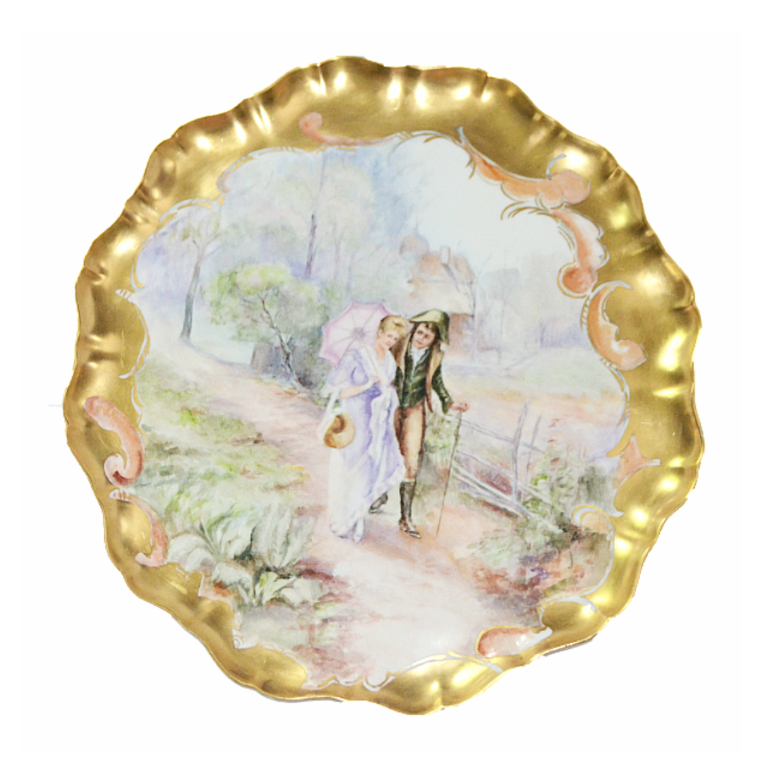 Limoges Scenic Charger Plaque JPL Pouyat Strolling Couple