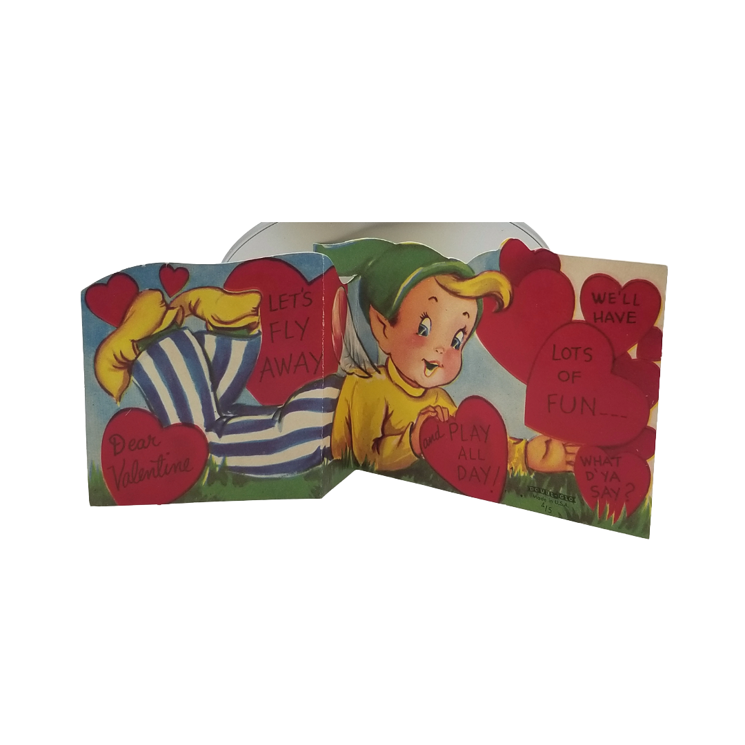 Die Cut Doubl-Glo Valentine Card Elf Boy "Let's Fly Away"