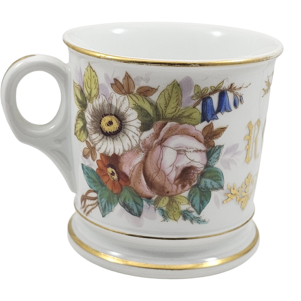 Antique French Porcelain Personalized Shaving Mug with Flowers
