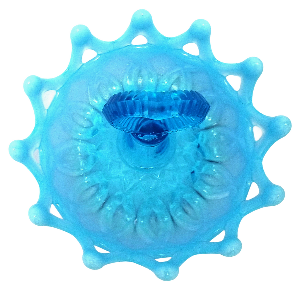 Northwood Blue Opal Open O’s Heart Handle Opalescent Glass Ring Holder