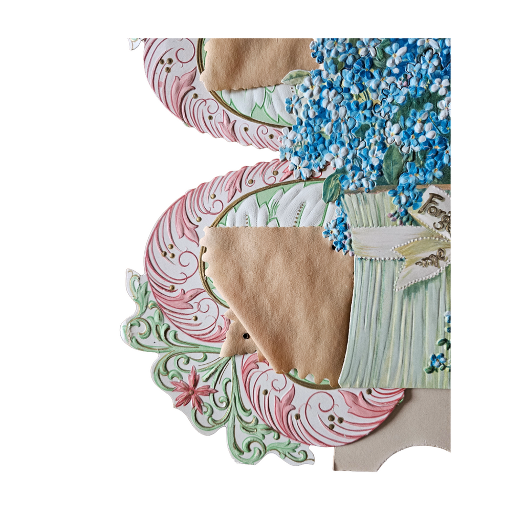 Large Vintage Die Cut Valentine Riveted Embossed Flowers Parchment Paper