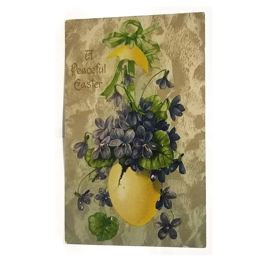 Easter Postcard Hanging Yellow Egg w/ Violets Embossed Winsch Card