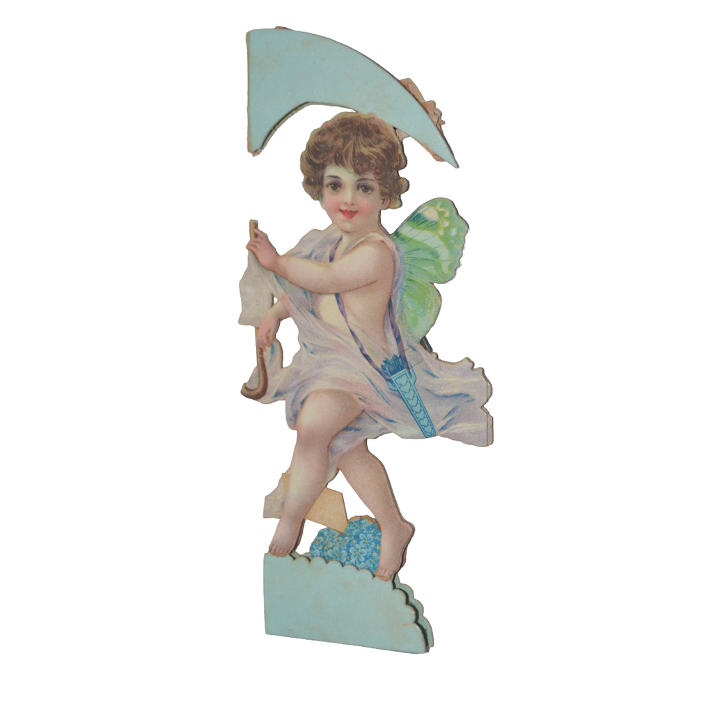 Valentine Die Cut Card Design by Brundage Stand Up 3D Honeycomb Cupid Angel Standing w/ Umbrella