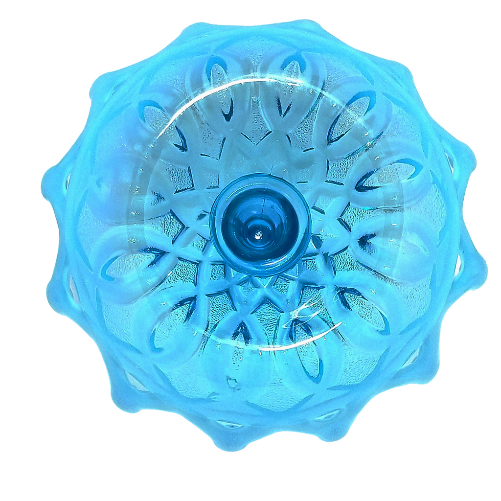 Northwood Blue Opal Open O’s Heart Handle Opalescent Glass Ring Holder