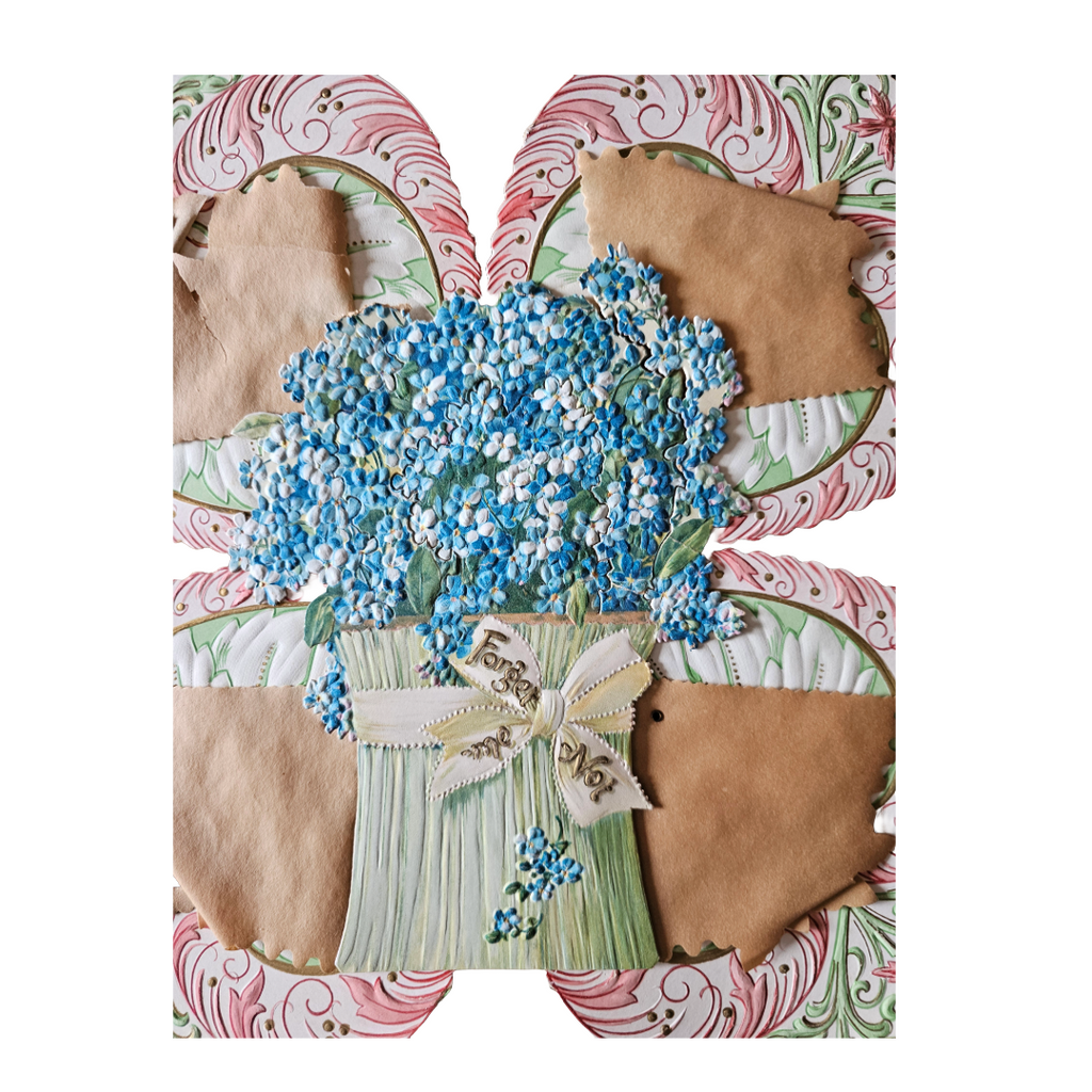 Large Vintage Die Cut Valentine Riveted Embossed Flowers Parchment Paper