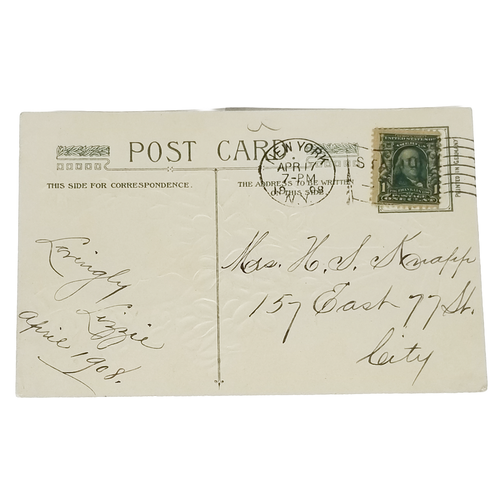Easter Postcard Hanging Yellow Egg w/ Violets Embossed Winsch Card