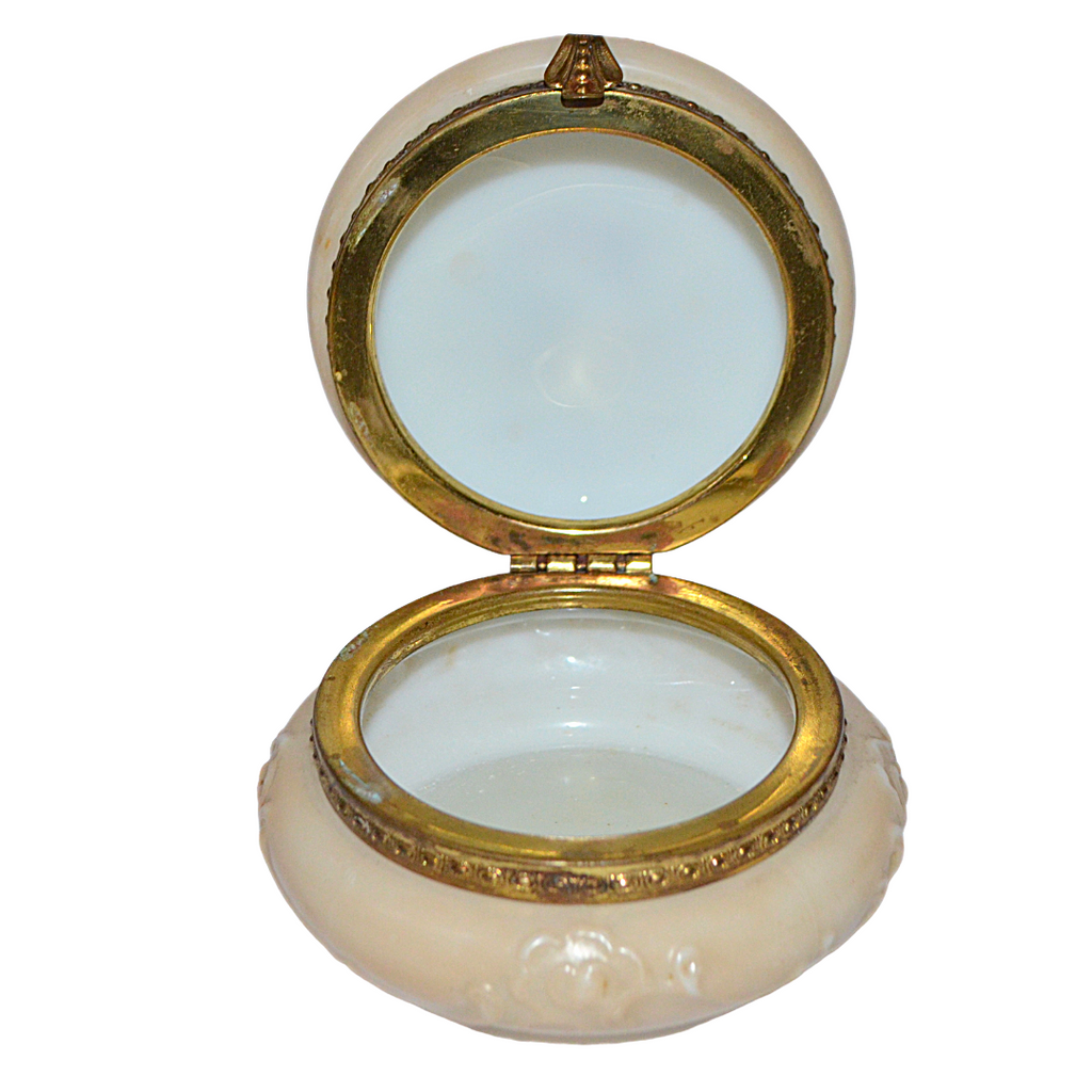 CF Monroe Wave Crest Art Glass Dresser Box Pansies & Scroll Vanity Jar