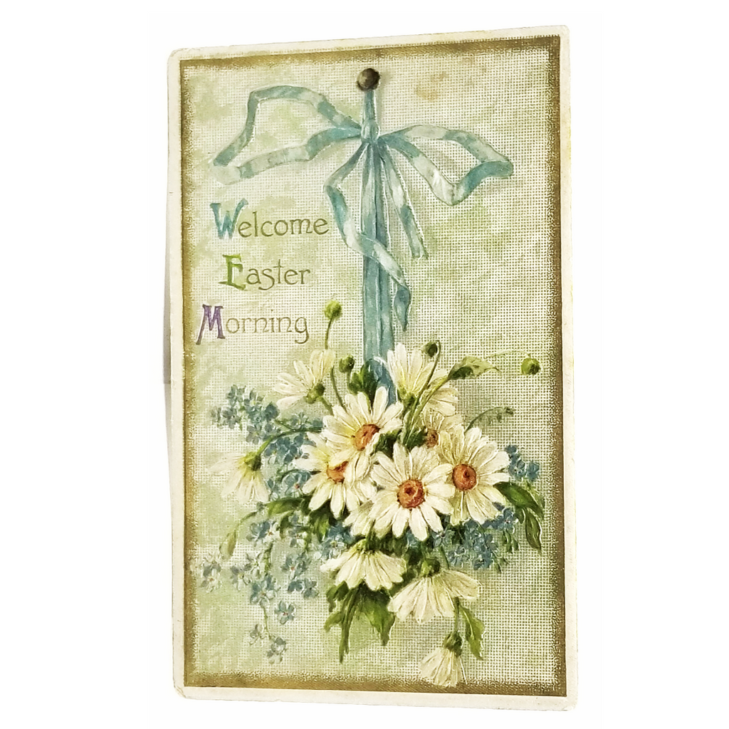 Easter Postcard Hanging Daisies & Baby Breath Embossed Winsch Card