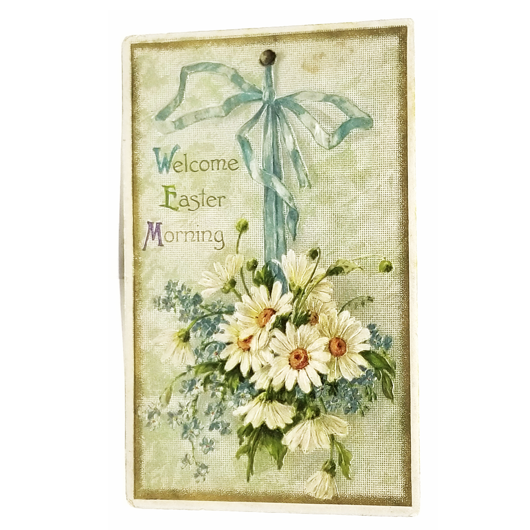Easter Postcard Hanging Daisies & Baby Breath Embossed Winsch Card