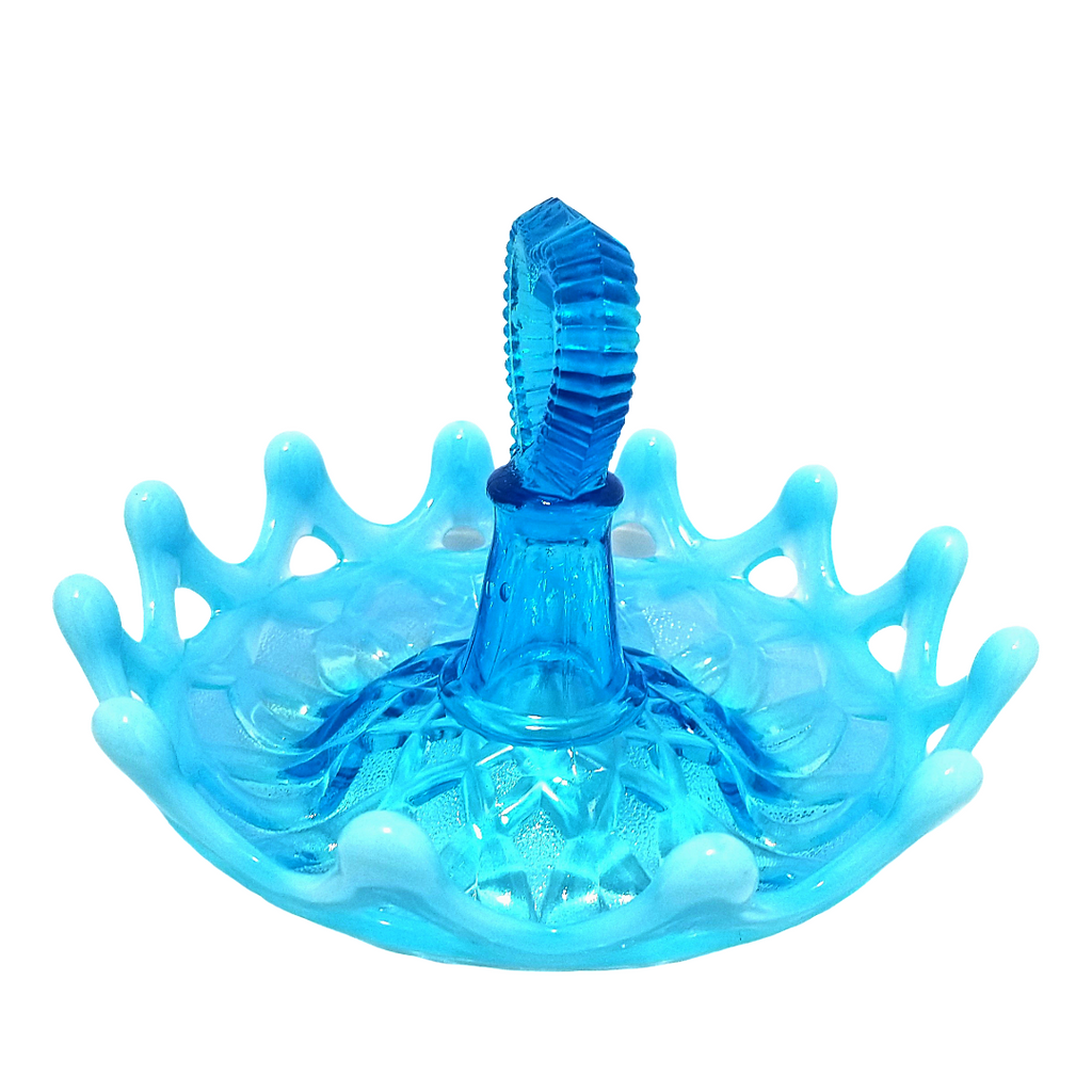 Northwood Blue Opal Open O’s Heart Handle Opalescent Glass Ring Holder