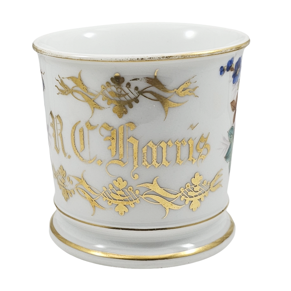 Antique French Porcelain Personalized Shaving Mug with Flowers