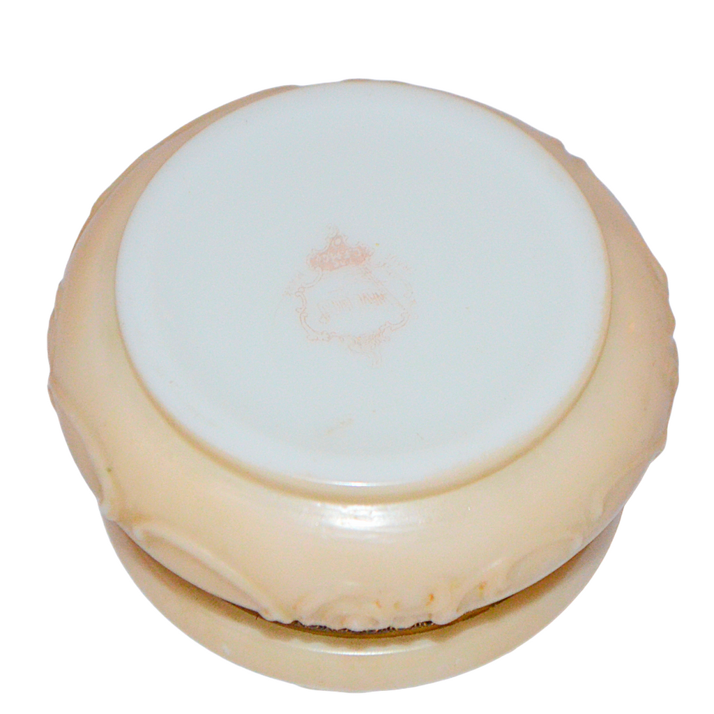 CF Monroe Wave Crest Art Glass Dresser Box Pansies & Scroll Vanity Jar