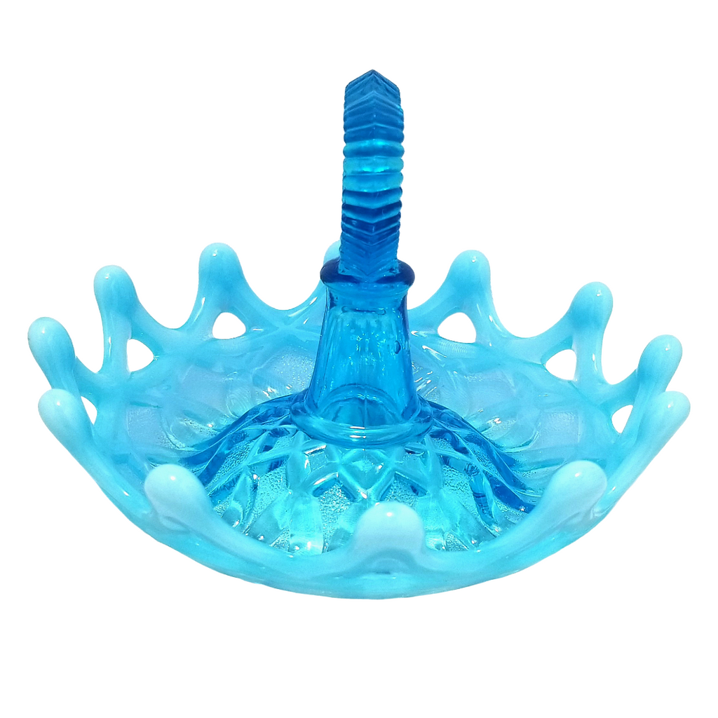 Northwood Blue Opal Open O’s Heart Handle Opalescent Glass Ring Holder