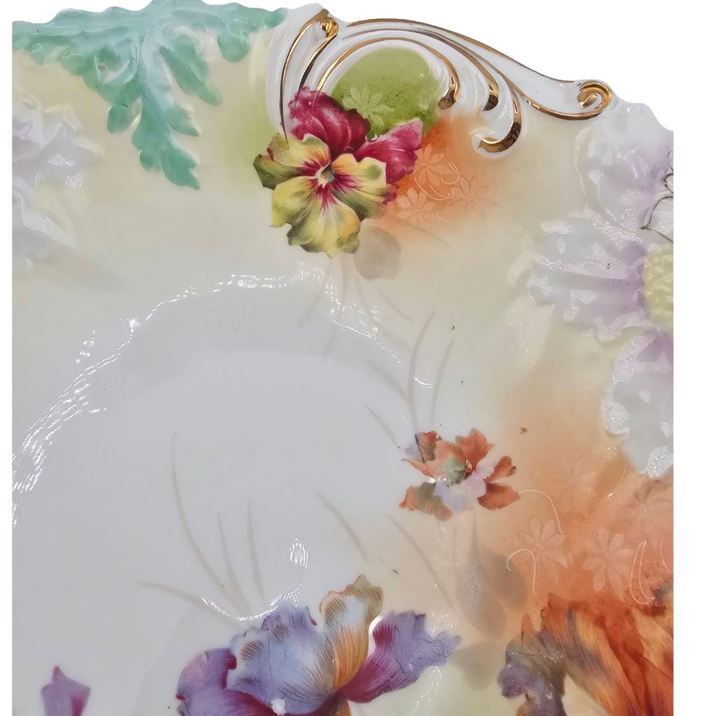 RS PRUSSIA Porcelain BOWL Mold 3 Clematis Flowers