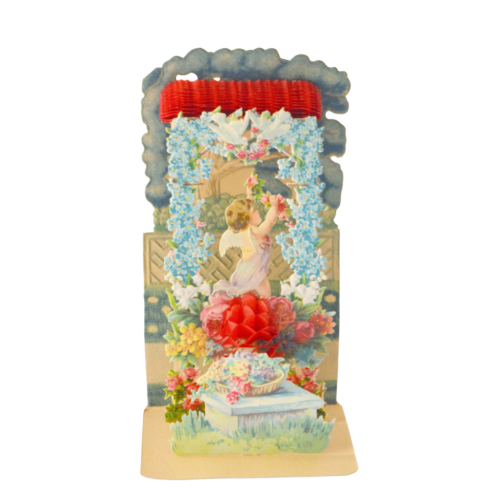 Valentine Die Cut Embossed 3D Card Cupid Hanging Flowers Double Honeycomb