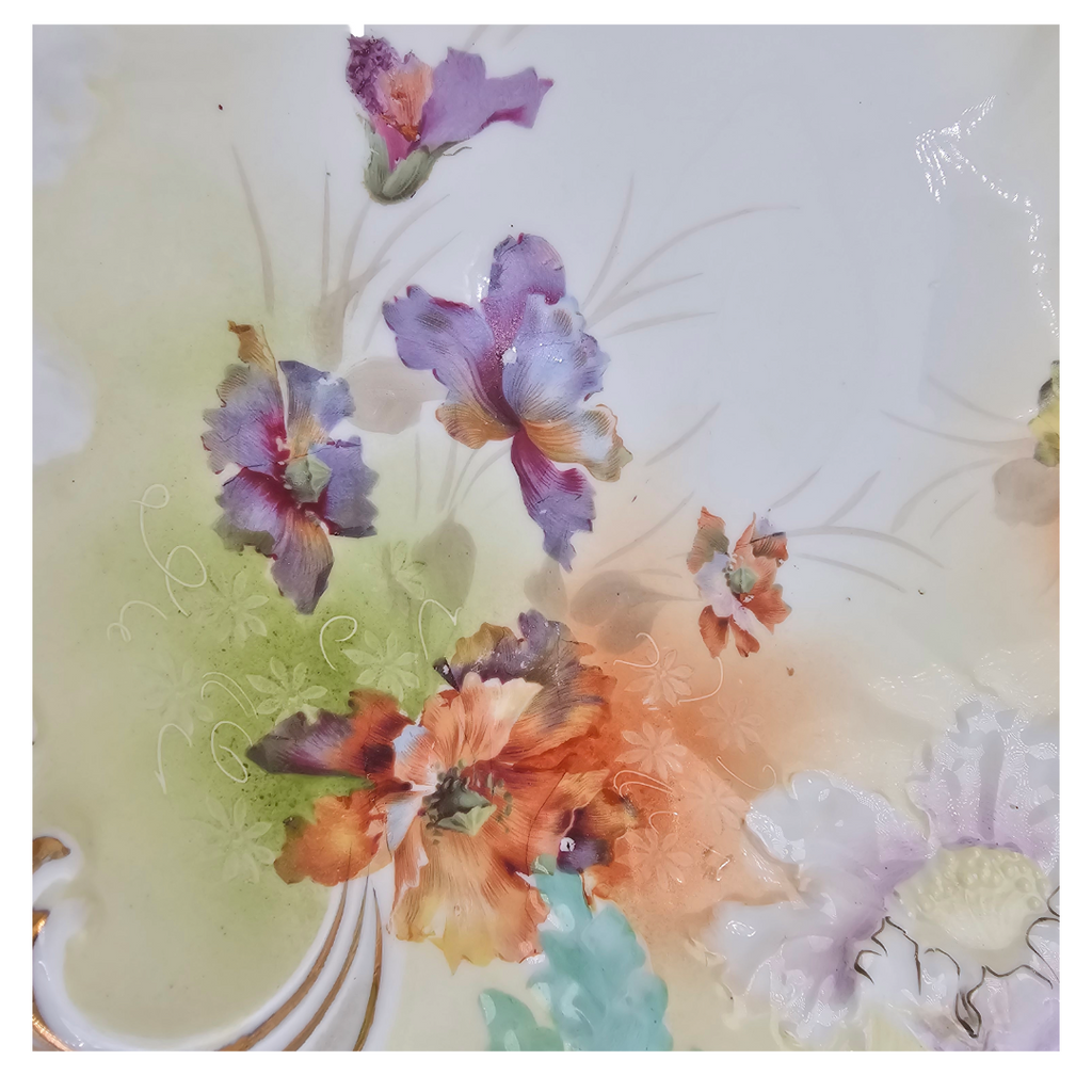 RS PRUSSIA Porcelain BOWL Mold 3 Clematis Flowers