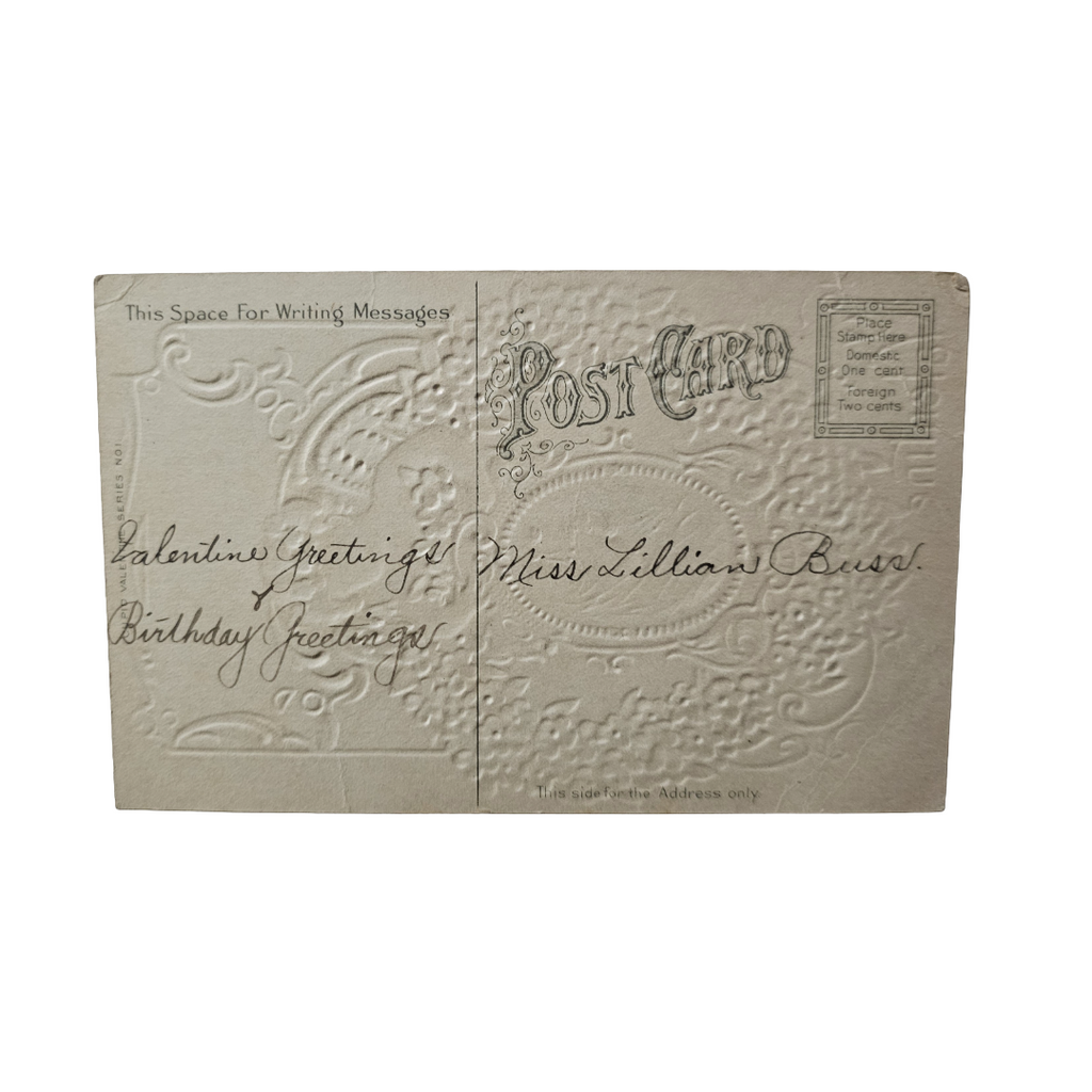 Valentine Postcard Cupid Art Nouveau Woman Silver Background Series 1