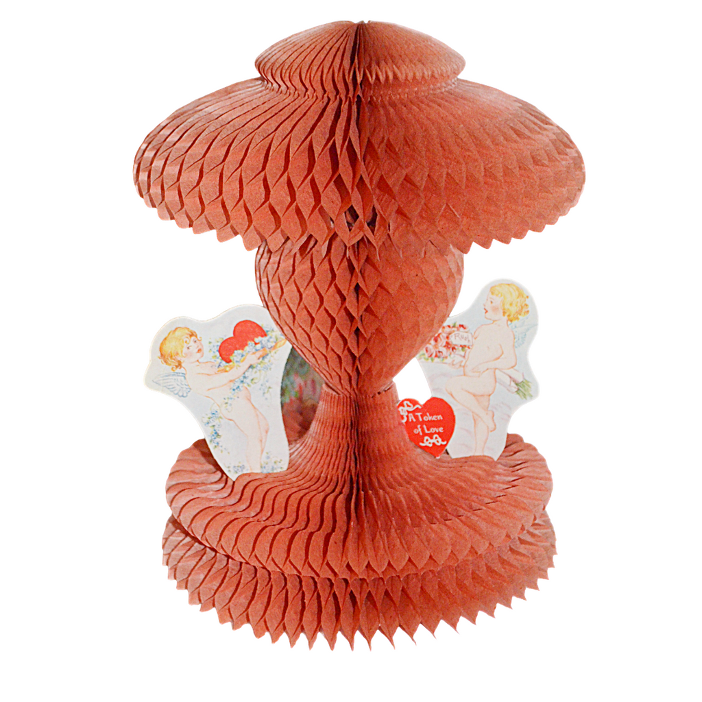 Beistle 3D Honeycomb Stand Up Valentine Card Two Dancing Fairy Cupids w/ Hearts